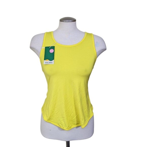 NEW Halara Cut Out Asymmetric Hem Sheer Casual Tank Top Yellow Womens Small - Picture 4 of 9